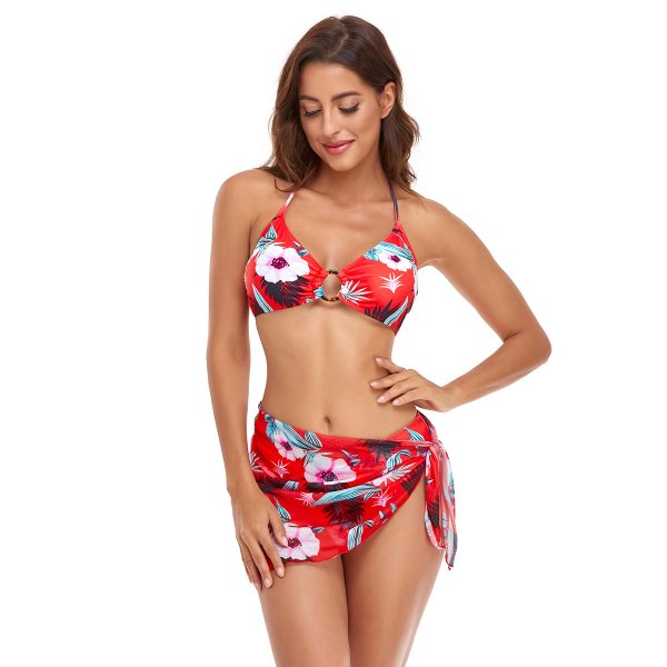 Sexy three piece printed mesh swimsuit women's bikini swimsuit