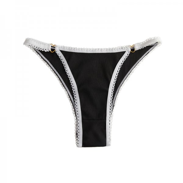 Multi-Color Ribbed Thong with Lace Trim & Heart Hardware: Breathable Teen Underwear