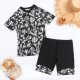New sports split women's short sleeved printed swimsuit surfing suit set