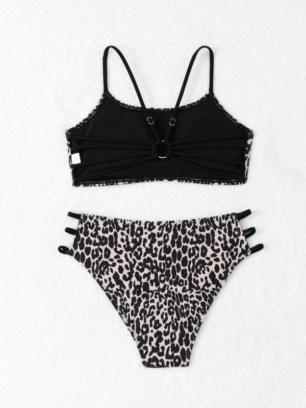 2026 new split swimsuit leopard print minimalist bikini with chest cushion women's sexy beach swimsuit women