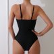 New one-piece black tight conservative V-neck camisole swimsuit for women