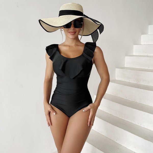 New one-piece swimsuit solid color tight fitting conservative fashion swimsuit for women