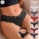 Women's thong sexy perspective mid waist hollow lace underwear thin and transparent