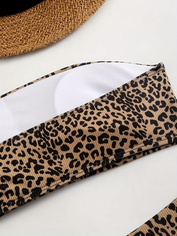 2026 popular leopard print strapless bikini sexy back resort hot spring beach split swimsuit