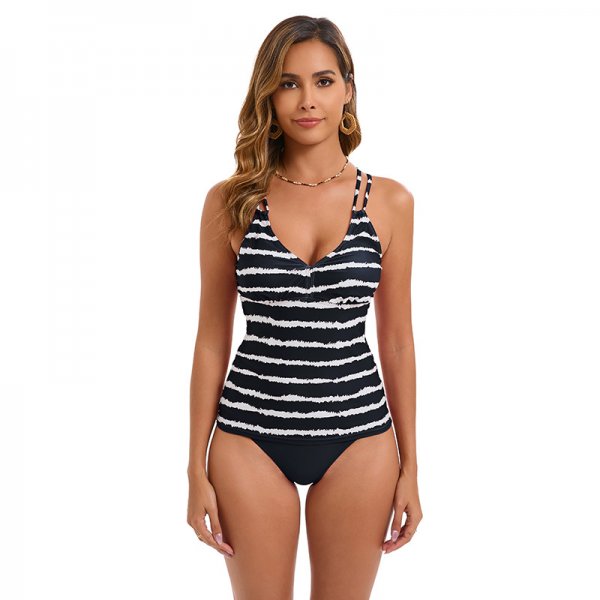 New bikini sexy printed striped swimsuit women's split swimsuit