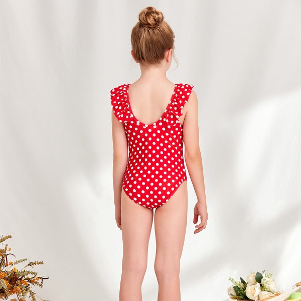 New girls' swimsuit with ruffled edges and polka dots for children