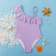 Children's swimsuit fashion slanted shoulder solid color ruffle edge girls' swimsuit hot spring swimsuit