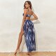 Printed slit skirt style sexy bikini three piece swimsuit for women