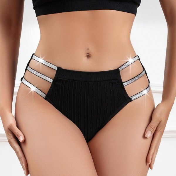 Seamless knitted thin band comfortable hip-hugging elastic ribbed mid-waist briefs for women