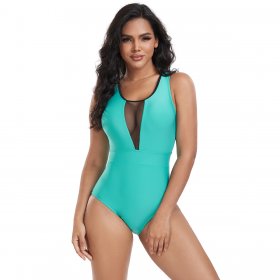 New one-piece swimsuit conservative solid color patchwork tight fitting swimsuit for women