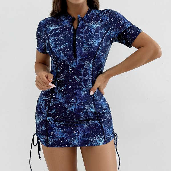 2025 new swimsuit women's printed short sleeved women's sports suit