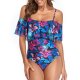 New one-piece swimsuit conservative tight print ruffle edge swimsuit for women