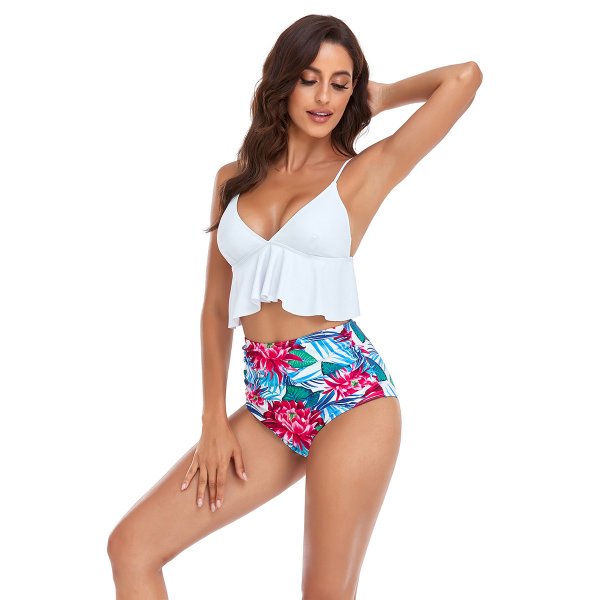 High waisted bikini new sexy ruffled deep V swimsuit