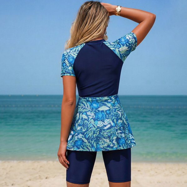New Long Sleeve Sunscreen Split Large Size Conservative Skirt Style Skin Covering and Slimming Sports Women's Swimsuit