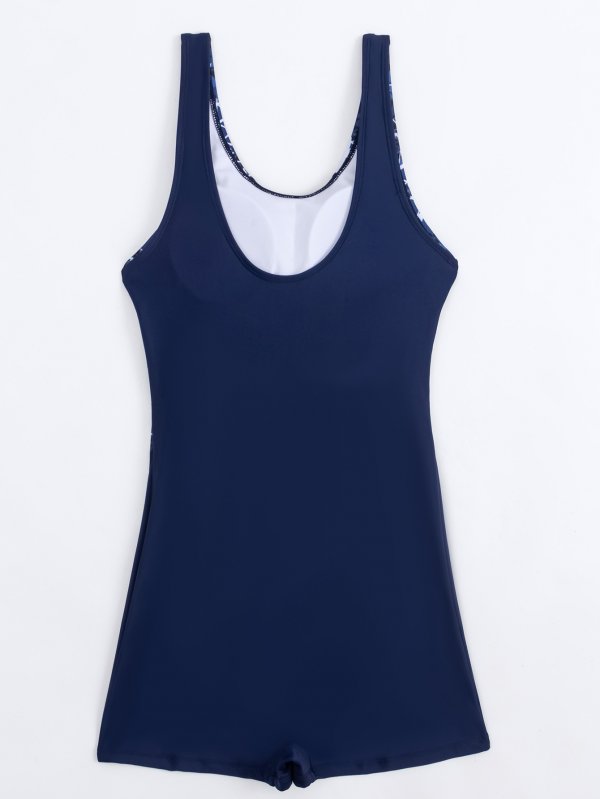 New one-piece printed patchwork conservative sports tight competitive swimsuit for women