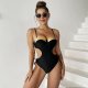 New one-piece swimsuit with color blocking and sexy tight suspender swimsuit for women