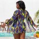 New Split Swimsuit Large Size Printed Mesh Three Piece Set for Women