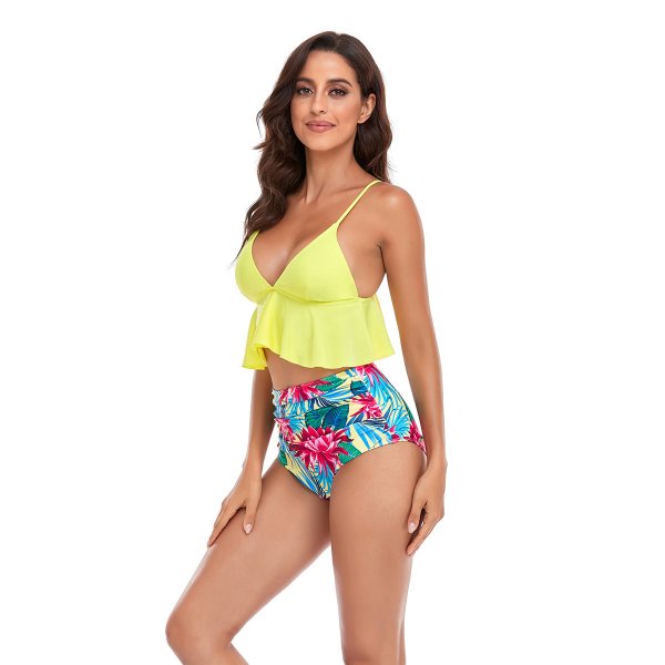High waisted bikini new sexy ruffled deep V swimsuit