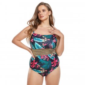 New swimsuit printed strapless conservative plus fat plus oversized one-piece swimsuit for women