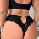 Plus Size Black Floral Lace Thong: Invisible Breathable Nylon Underwear for Women