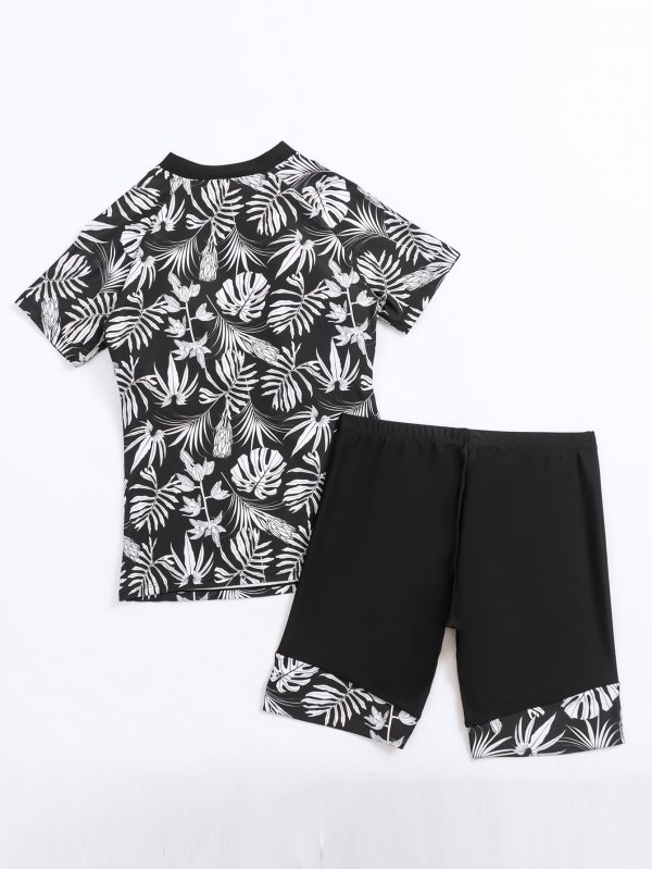 New sports split women's short sleeved printed swimsuit surfing suit set