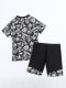 New sports split women's short sleeved printed swimsuit surfing suit set