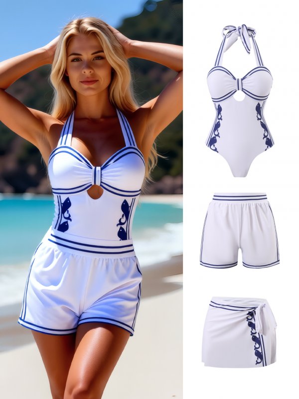2026 popular retro solid color three piece swimsuit bikini sports swimsuit beach party swimsuit