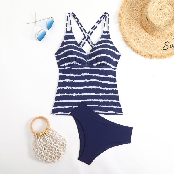 New bikini sexy printed striped swimsuit women's split swimsuit
