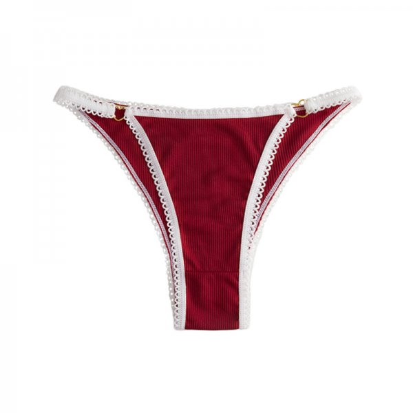 Multi-Color Ribbed Thong with Lace Trim & Heart Hardware: Breathable Teen Underwear