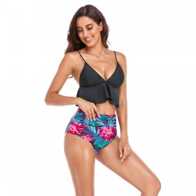 High waisted bikini new sexy ruffled deep V swimsuit