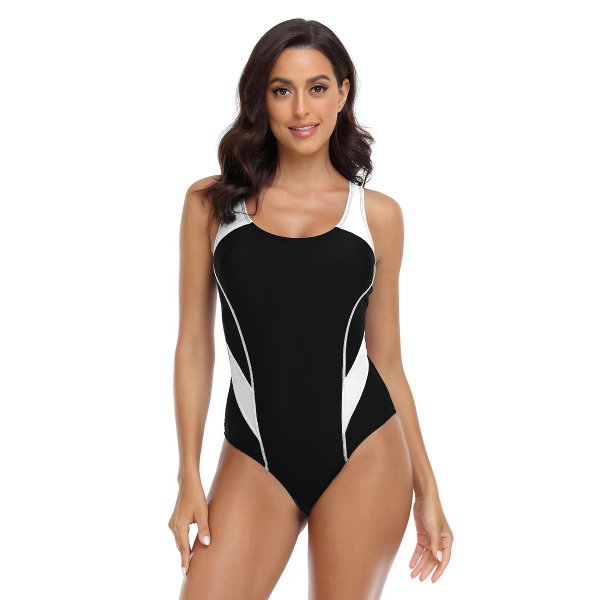 New competitive women's tight fitting color blocking conservative one-piece swimsuit