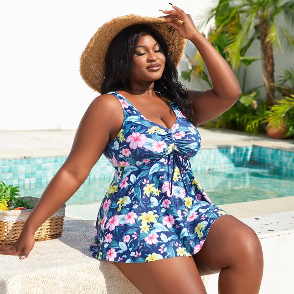 New split print plus size Tankini swimsuit set for women