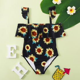 New printed ruffle edge children's swimsuit, girls' printed one-piece swimsuit