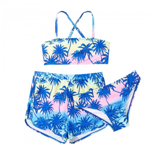 New children's swimsuit split print floral three piece shorts bikini