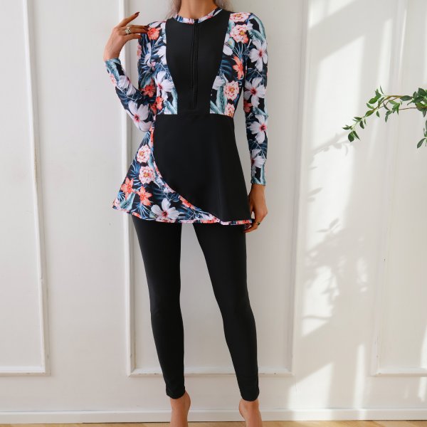 New Muslim swimsuit for women, conservative swimsuit, printed beach swimsuit, Burkini surfing suit