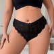 Plus Size Black Floral Lace Thong: Invisible Breathable Nylon Underwear for Women