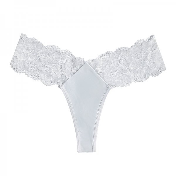 Women's thong sexy perspective mid waist hollow lace underwear thin and transparent