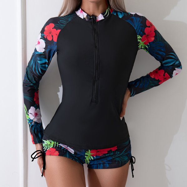 New swimsuit women's long sleeved split sports print swimsuit surfing suit set