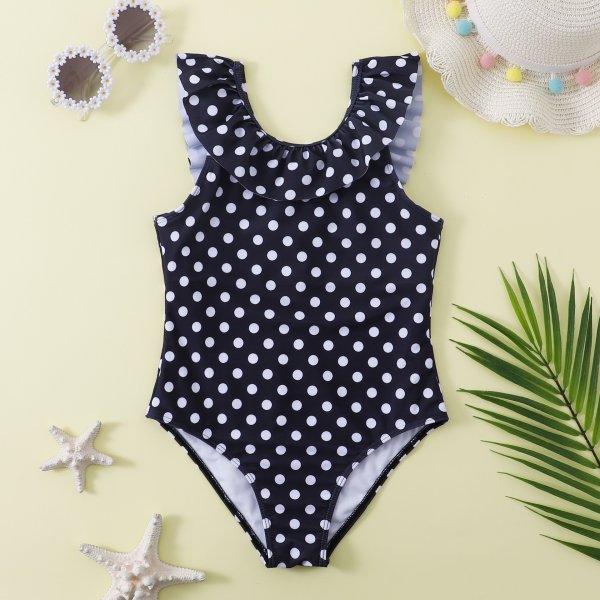 New girls' swimsuit with ruffled edges and polka dots for children