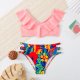 Children's swimsuit cute solid color printed bikini swimsuit