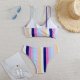 Striped high waisted bow split swimsuit for women, bikini