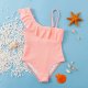 Children's swimsuit fashion slanted shoulder solid color ruffle edge girls' swimsuit hot spring swimsuit