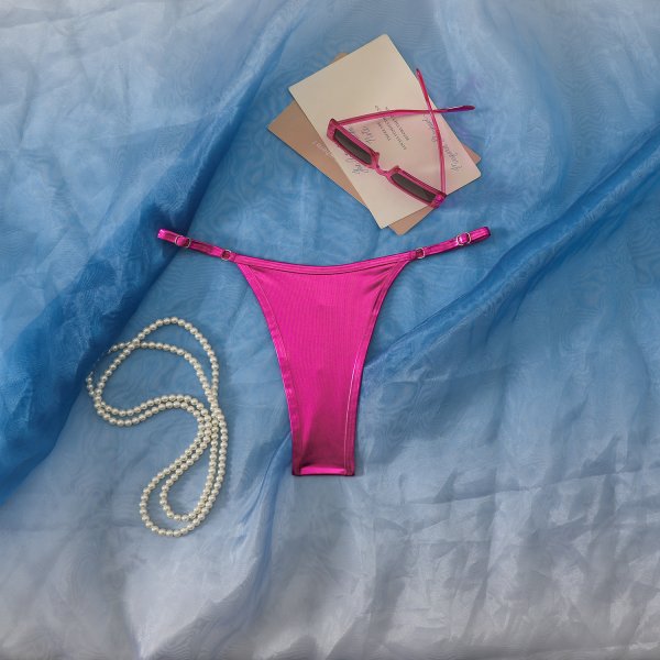 Women's Sexy Solid-Color Gold-Embossed Thong Bikini Bottoms