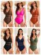 2025 new women's one-piece swimsuit mesh hollow solid color swimsuit women's bikini
