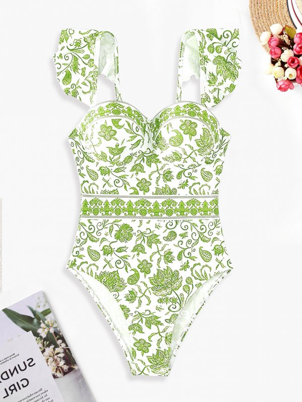 2025 swimsuit new bikini one-piece conservative women's swimsuit printed swimsuit
