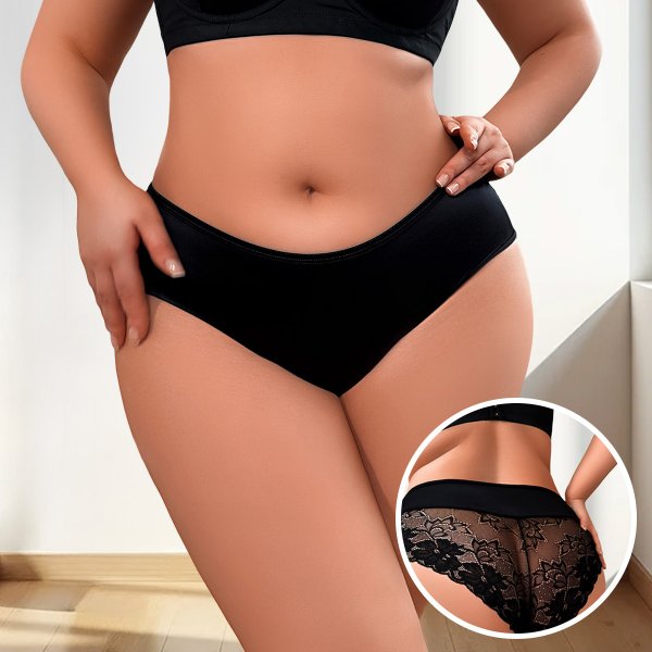 Black Plus-Size Boyshort with Lace Back: Breathable Women\'s Underwear