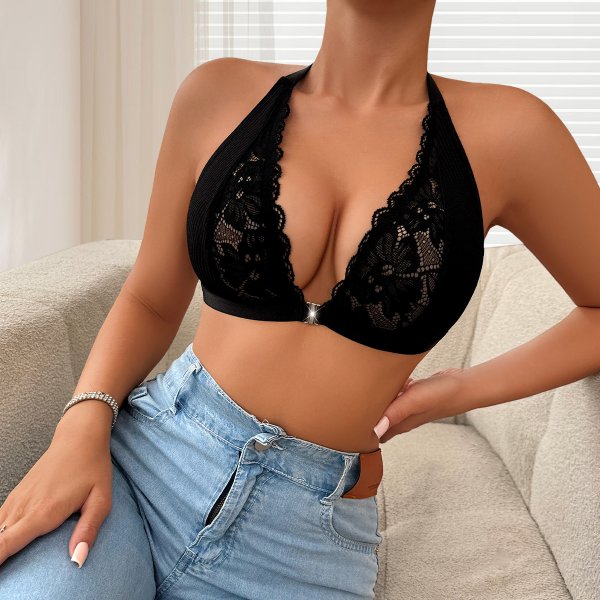 Lace neck hanging front buckle sexy adjustable back bra lingerie