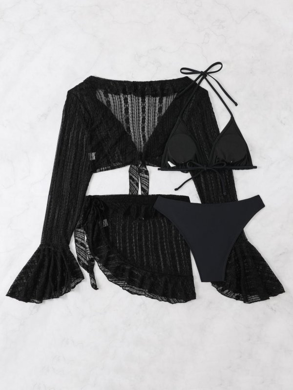 2026 hot bikini cover up bikini four piece set ruffled swimsuit women's split sexy swimsuit