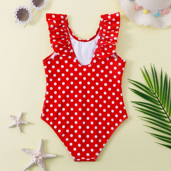 New girls' swimsuit with ruffled edges and polka dots for children