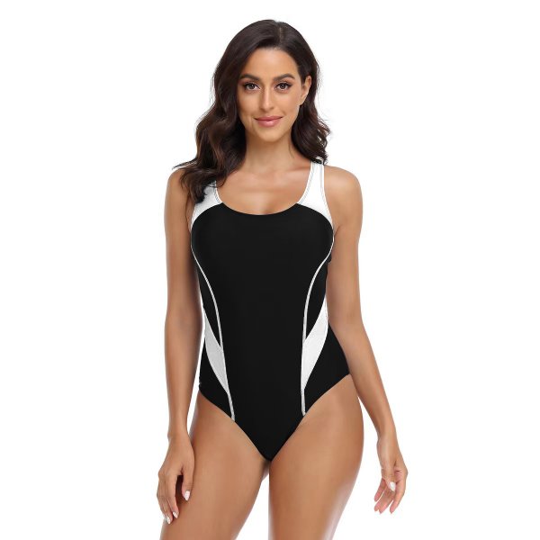 New competitive women's tight fitting color blocking conservative one-piece swimsuit